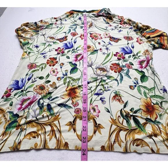 JOHNNY WAS Women Felix Short Sleeve Floral Polo Shirt Sz L Multicolor Golf 50-5 - Picture 9 of 9